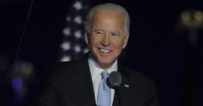 Democratic 2020 U.S. presidential nominee Joe Biden speaks at his election rally, after the news media announced that Biden has won the 2020 U.S. presidential election over President Donald Trump, in Wilmington, Delaware, U.S., November 7, 2020. REUTERS/Jim Bourg